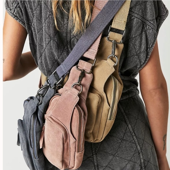 NWT Free People Hudson Sling Bag Crossbody Pink Suede Leather - Picture 2 of 11